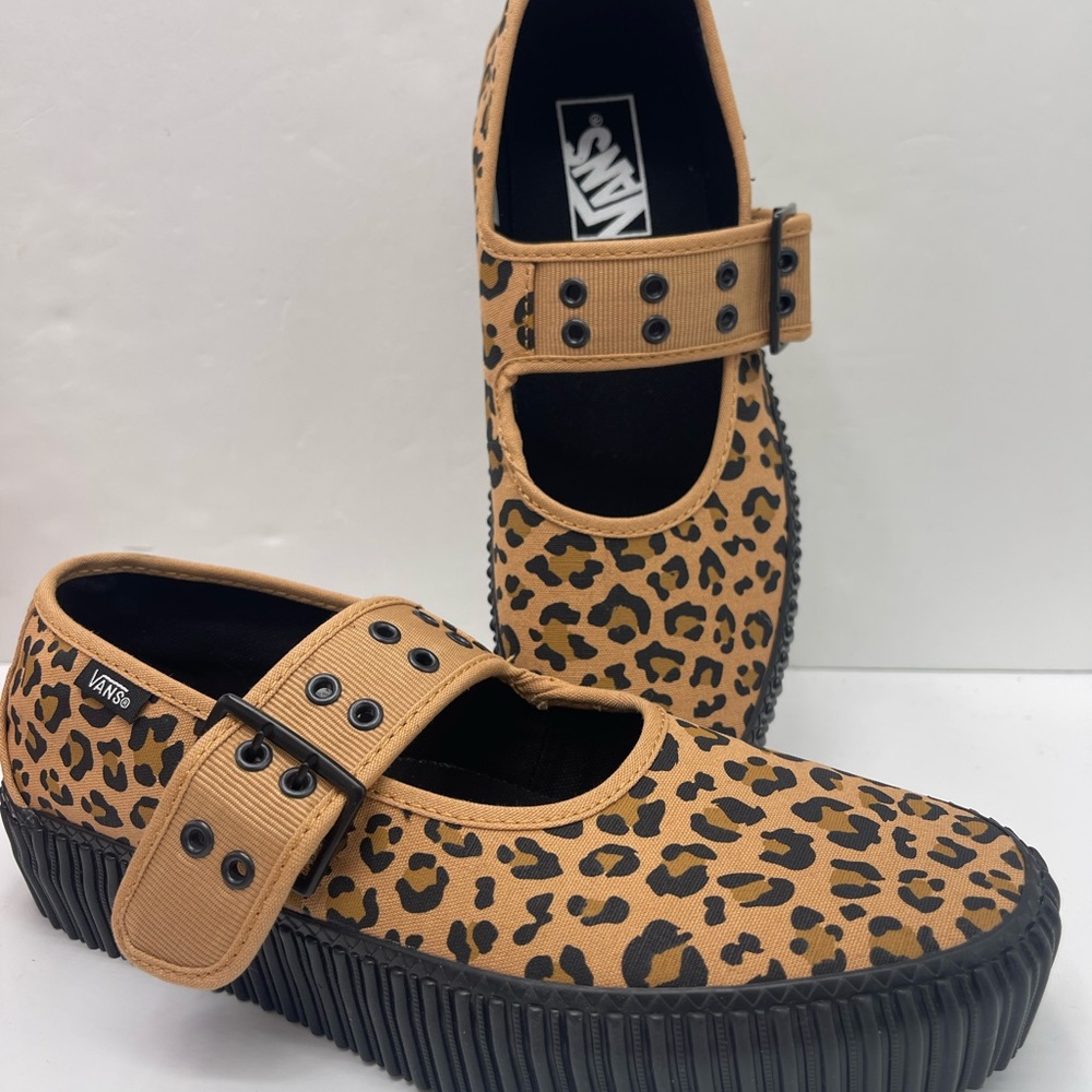 Vans Women's Tan and Black Leopard Print Mary Jane Sneakers size 13